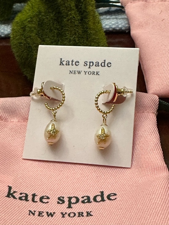 NWT Kate Spade NY Sea Star Pave &  Freshwater Pearl Starfish Charm Earrings - Picture 6 of 10